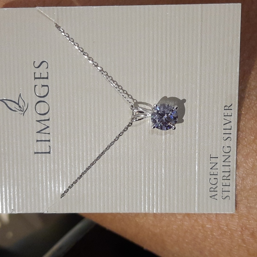 NWT AUTHENTIC solid sterling Limoges 2cttw wedding solitaire pendant & chain